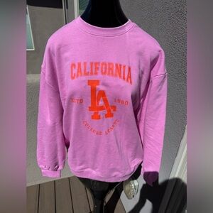 NWT Galeries Lafayette Paris Pink California LA College League Sweatshirt S/M